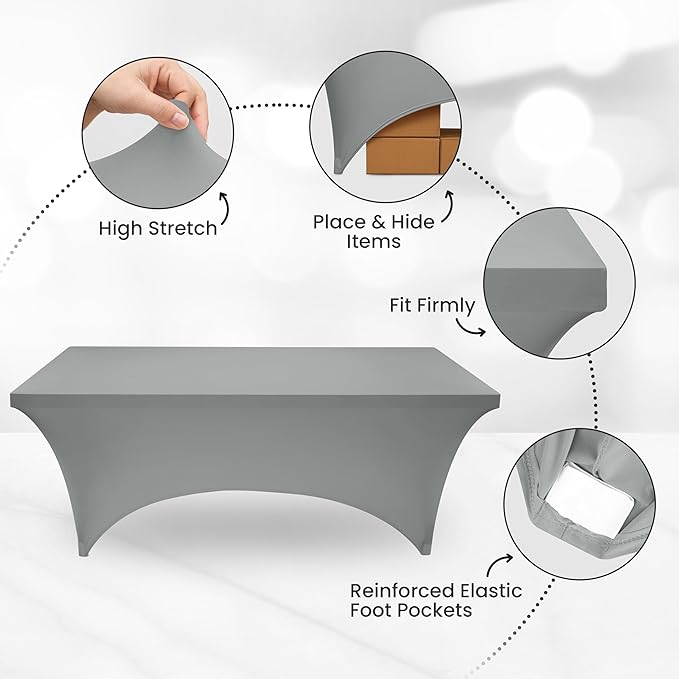 Utopia Kitchen 6FT Spandex Tablecloth [1 Pack, Grey] 200 GSM Stretch, Fitted, Washable and Wrinkle Resistant Table Cloth Rectangle Cover for Trade Shows, Wedding, Parties [72Lx30Wx30H Inch]