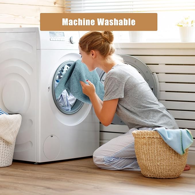 SEMAXE Bath Towel Set, 100% Cotton Bathroom Towels with Hanging Loops and Nano-Bio Lifecycle Labels, 8 Piece Towel Set Include 2 Bath Towels, 2 Hand Towels, 4 Washcloths, Blue