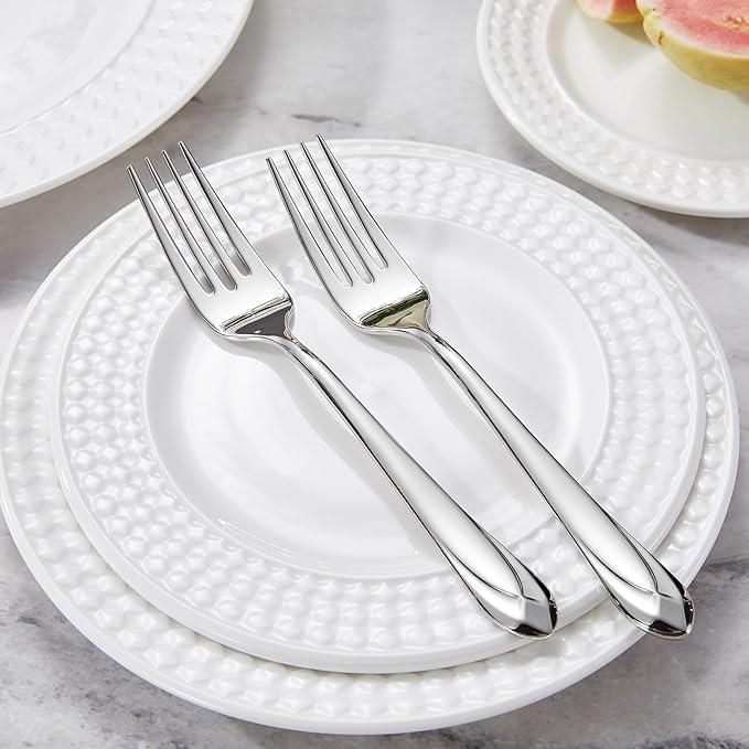 KEAWELL Premium Astra 4-Piece 7.3 inch Fork Set – 18/10 Stainless Steel Mirror-Finished Silverware with Diamond-Faceted Handles, Comfortable Grip and Dishwasher Safe (4, Salad Forks)