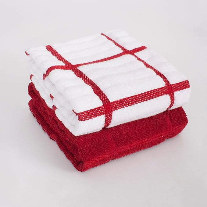 All-Clad Solid & Coordinate Kitchen Towels: Highly Absorbent, Super Soft Long Lasting 100% Cotton, 17" x 30" Tea Towels for Cleaning & Drying Dishes, Pans, Glassware, Countertops, 4-Pack, Chili