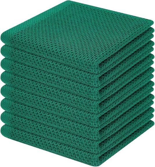 Homaxy 100% Cotton Waffle Weave Kitchen Dish Cloths, Ultra Soft Absorbent Quick Drying Dish Towels, 12 x 12 Inches, 8-Pack, Dark Green