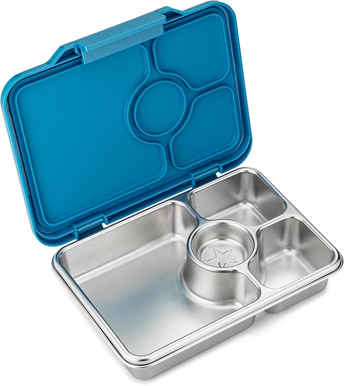 Yumbox Prêt Stainless Steel Bento Box – Leakproof, Reusable Lunch Container for Kids & Adults – Sandwich & Snack Friendly, BPA-Free, Durable Food Box (Normandy Blue)