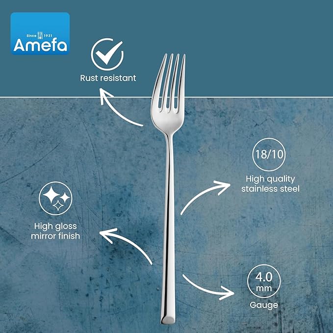 Amefa Metropole 20-Piece Flatware, Set for 4 – Stainless Steel Silverware, High-Gloss Mirror Finish, Rust-Resistant Cutlery with Forks, Knives, Spoons, Salad Forks & Teaspoons for Dining & Home Meals