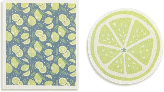 DEMDACO Reusable Biodegradable Kitchen Cleaning Dish Cloth from Design Serving Collection 6 x 7 Inch Cotton Blend Lime Assorted Set of 2