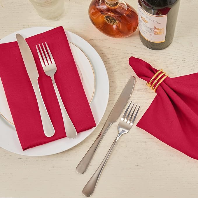Cloth Napkin Set of 8 Square Washable Reusable Linen Fabric Polyester for Kitchen Dinner Dining Restaurants Wedding Party Banquet Table(DarkRed-A/17x17 Inch)