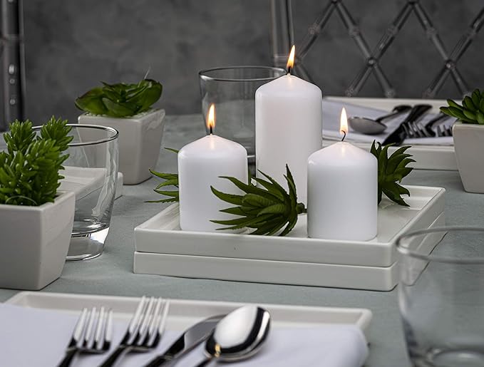 BOLSIUS 6 White Pillar Candles Bulk - 3x4 Inches Candle Set - 40+ Hours Clean Burning - No Palm Oil - 0% Animal Fat - Premium European Quality - Unscented Dripless Restaurant Pillars