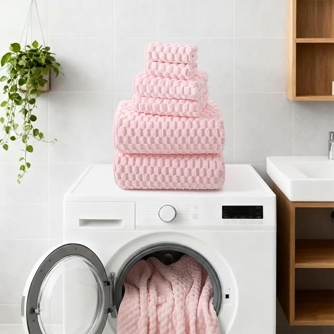 REDKISS Pink Microfiber Bath Towels Set of 6-35x70 Inches Oversized Bath Sheets, Extra Large Bath Towels Set of 6 for Adults, Super Soft Quick Dry Lint Free Absorbent Waffle Microfiber Shower Towels