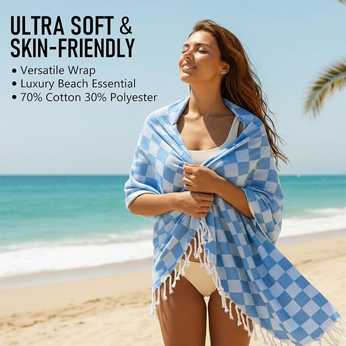 4 Pack Cotton Turkish Beach Towel Lightweight Thin Travel Vacation Essentials Oversized XL Towels Set for Pool Swim Bath Camping Cruise Accessories Absorbent Quick Dry Sand Free Bulk clearance Blanket