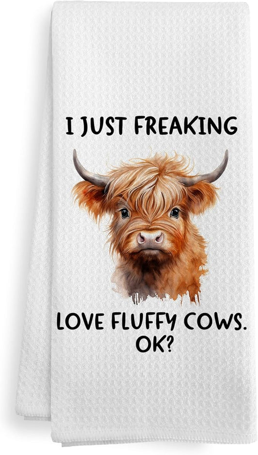 Funny Western Cow Bath Kitchen Towels Gifts for Women, Cow Bathroom Farmhouse Decor, Rustic I Just Freaking Love Fluffy Cows Decor Dish Hand Tea Towels for Bathroom Kitchen, 16x24Inch