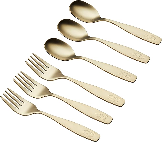 ANNOVA Kids Silverware Children's Safe Flatware Set Stainless Steel - Children Forks, Children Tablespoons, Toddler Utensils, Metal Cutlery Set for LunchBox (Gold, 6)