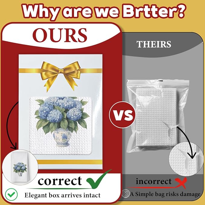 Blue and White Chinoiserie Kitchen Towels,Floral Hydrangea Fingertip Decor Hand Towels for Bathroom Clearance,Waffle Farmhouse Porcelain Decor for High End Hostess Gifts-A08