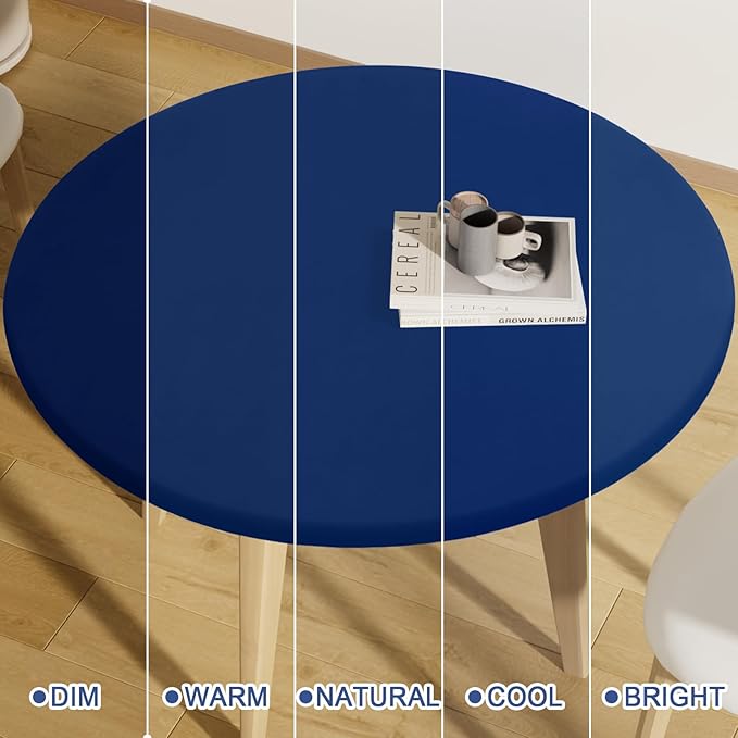 Round Spandex Tablecloth, Elastic Fitted Waterproof Tablecloths for 18"-24" Tables, Stretch Washable Picnic Table Cover for Camping, Dining, Indoor and Outdoor, Navy