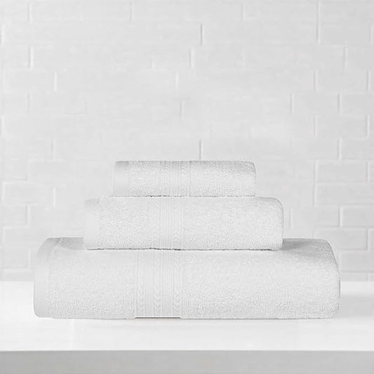 Superior Eco-Friendly Cotton 3-Piece Towel Set, Bathroom, Shower, Quick Dry Home Essentials, Lightweight, Sustainable Towels, 1 Bath, 1 Hand, 1 Face Towel, Washcloth, Highly Absorbent, White