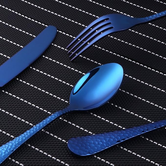 5-Piece Blue Silverware Flatware Set Service for 1 Stainless Steel Cutlery Set Include Dinner Knife Table Fork Table Spoon Salad Fork Tea Spoon for Wedding, Dishwasher Safe