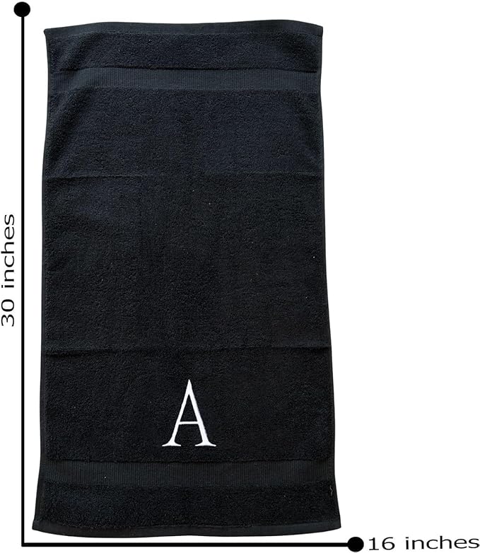 Black Monogrammed Hand Towels for Bathroom- Black and White Luxury Hotel Quality Personalized Initial Decorative Embroidered for Powder Room, Spa-GOTS Organic Certified - Pack of 2, Letter A