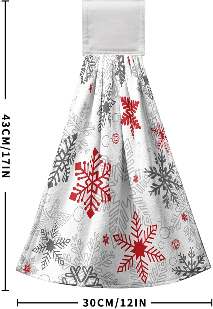 Winter Snowflakes Hanging Dish Towels Red and Grey Snow Bathroom Hand Towel Xmas Holiday Kitchen Towel with Hanging Loop Tie Towels 12x17 Inch Decor for Bathroom Laundry Room Tabletop