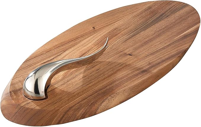 Nambé Swoop Cheese Board with Knife, 21" x 10", Acacia Wood Serving & Cutting with Stainless Steel Knife & Charcuterie & Cheese for Entertaining, Appetizers, Snacks & Party