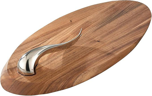 Nambé Swoop Cheese Board with Knife, 21" x 10", Acacia Wood Serving & Cutting with Stainless Steel Knife & Charcuterie & Cheese for Entertaining, Appetizers, Snacks & Party