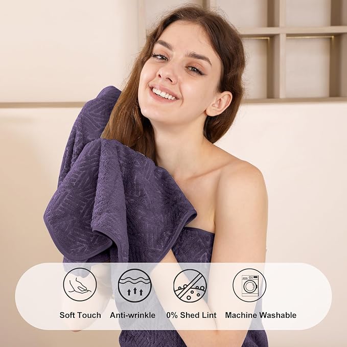 Large Bath Towels 35x70 Inch Extra Large Bathroom Towels Bath Sheets Towels for Adults, Quick Dry Towel Super Soft Absorbent Oversized Towels Microfiber Shower Towels For Spa Gym(4 Pcs Dark Purple)
