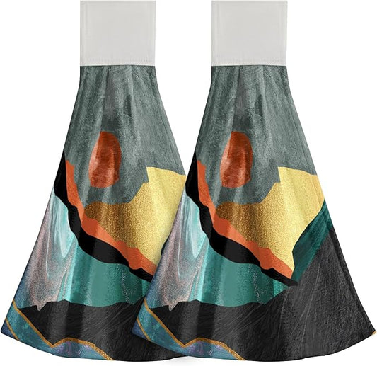 Giwawa Sun Mountain Hanging Kitchen Towels 2PCS Abstract Forest Hand Towels Tie Towel with Loop Soft Dish Towels for Bathroom Laundry Room Decor