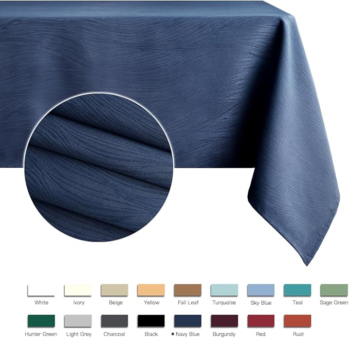 maxmill Jacquard Tablecloth Swirl Design Water Resistance Antiwrinkle Heavy Weight Soft Table Cloth for Buffet Banquet Parties Event Holiday Dinner Square 60 x 60 Inch Navy Blue