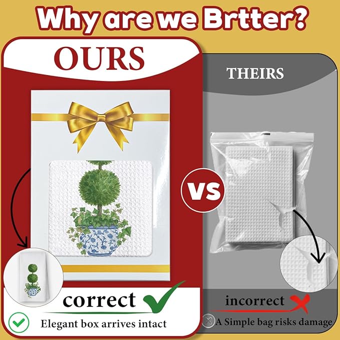 1PCS Chinoiserie Xmas Christmas Kitchen Hand Towels,Blue and White Porcelain Decorative Dish Tea Towel,Bow Chinoiserie Decor for Bathroom, for Women,16x24inch -A03