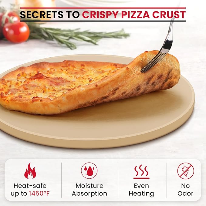 Unicook Pizza Stone for Grill Oven, 15 Inch Round Baking Stone, Heavy Duty Cordierite Bread Cooking Pan, Thermal Shock Resistant, Ideal for Making Crisp Crust Pizza, Bread and More, Includes Scraper