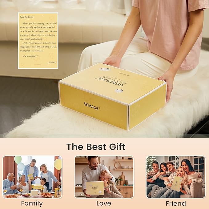 SEMAXE Solid 18-Piece Towel Set, Warm Yellow, 600GSM 100% Cotton, 6 Each of Bath Towel, Hand Towel, and Washcloths, Gift Box Packaging, Hanging Loop Design