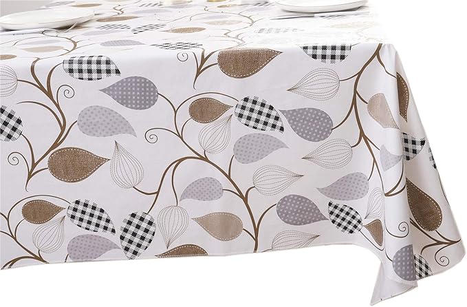 Walrus Heavy Duty Vinyl Tablecloth with Flannel Backing Waterproof Oil-Proof Plastic Table Cloth Stain-Resistant Wipeable Rectangle or Square Table Cover for Indoor and Outdoor (Leaves, 52X70 Inch)