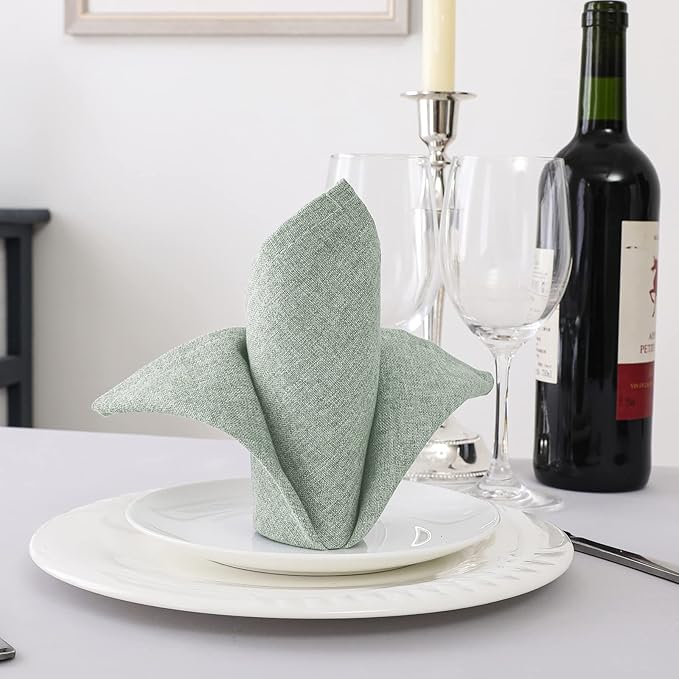 H.VERSAILTEX Linen Textured Cloth Napkins Set of 12 (18" X 18") Linen Textured Dinner Napkins Waterproof Extra Soft Thick Durable Reusable Napkins with Hemmed Edges, Heather Sage