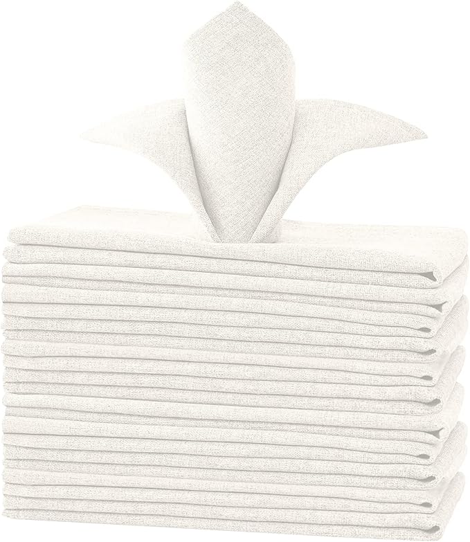 H.VERSAILTEX Linen Textured Cloth Napkins Set of 12 (18" X 18") Linen Textured Dinner Napkins Waterproof Extra Soft Thick Durable Reusable Napkins with Hemmed Edges, Heather Ivory