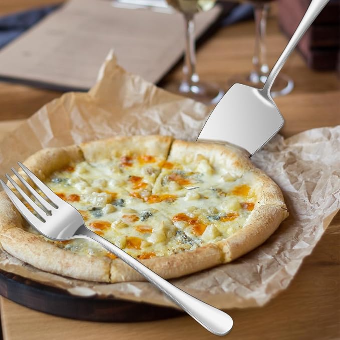 Serving Utensils 7 Pieces Stainless Steel Flatware include Cake Knife Server Large Spoon Spatula Big Fork Pefect For Festival Parties Buffet Catering Silverware