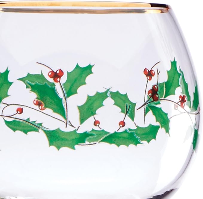 Lenox Drinkware, Holiday 4-Piece Wine Balloon Glass Set, Set Of 4, 16 Oz Capacity, Made From Glass, Festive Red Christmas Design, Hand Wash Only, Christmas Decorations, Winter Decor (4 Piece)