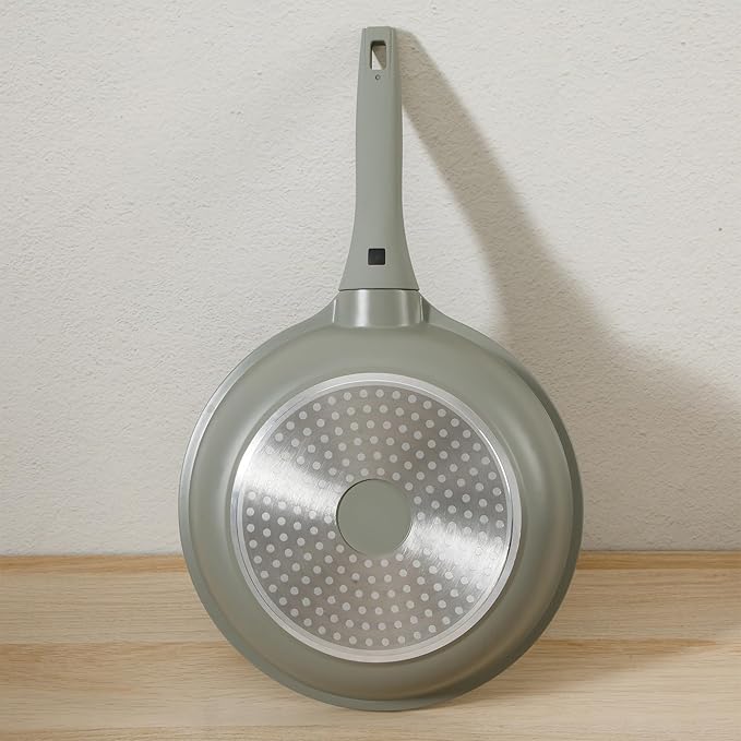 Sur La Table Kitchen Essentials Craft Studio Cast Aluminum Detachable Handle 8 and 10 Inch Skillet Fry Pan Set w/PFA Free Ceramic Non Stick Removable Handle Induction Safe - Juniper Green