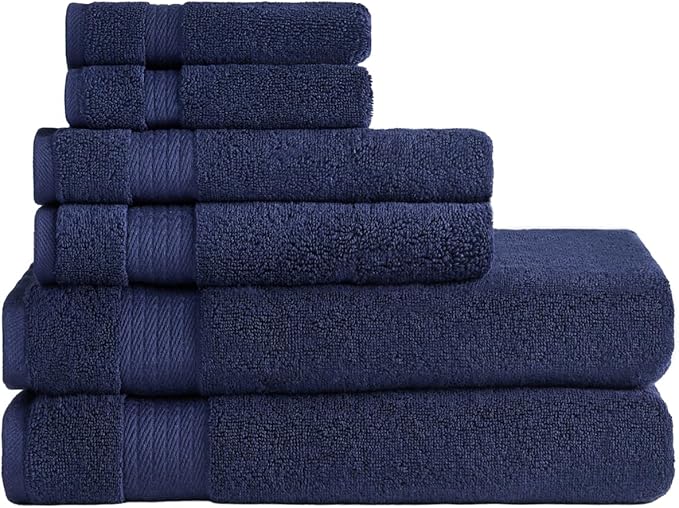 Ozdilek 6-Piece Bath Towel Set, 2 Bath, 2 Hand, 2 Wash, 100% Cotton Turkish Towels, 2 Bath Towels (30x60/550 GSM), 2 Hand Towels (16x30/575 GSM), 2 Washcloths (13x13/600 GSM) (Navy Blue)