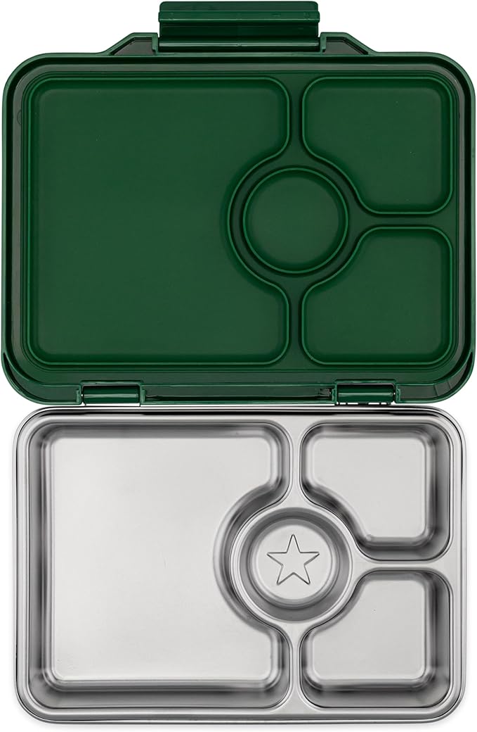 Yumbox Prêt Stainless Steel Bento Box with Leakproof Lunch Container, Sandwich Friendly Tray, Lunch Box for Kids, Adults, Travel (Dublin Green)