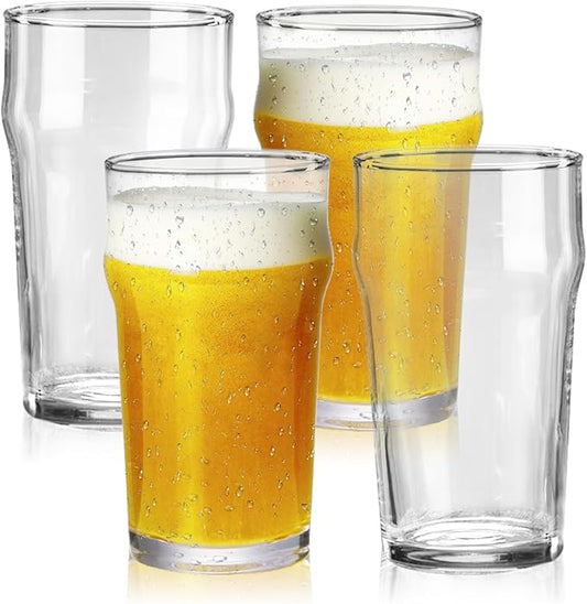20 oz Beer Glasses Set of 4- Easy to Stack & Lead-Free Classic British Pint Glasses Large Pub Craft Beer Glass for IPA, Pilsner,Clear Tall Glass Cups Great Beer Gifts for Men-Dishwasher Safe