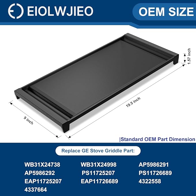 UPGRADED WB31X24738 Cast Iron Griddle Replacement for GE Gas Stove, WB31X49806 Heavy-duty Cast Iron Pan, 19.5"×9" Stove Top Center Griddle for GE Appliance Range Cooktop, Food-grade Nonstick Coating