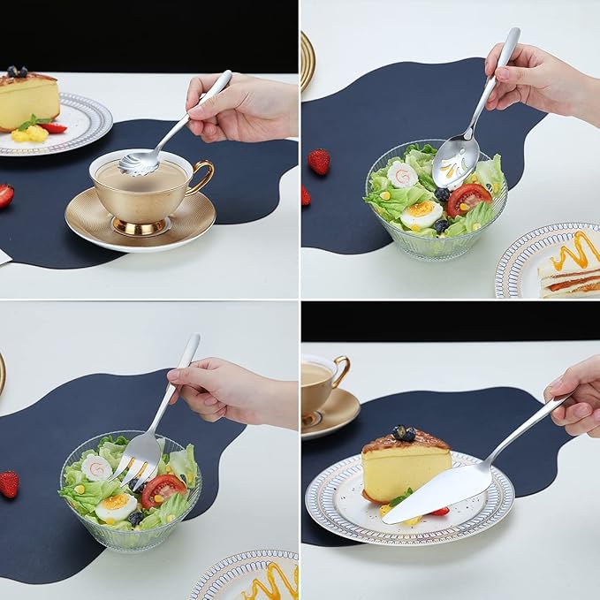 Silverware Set 46 Piece - Stainless Steel Flatware Set With Cake Server, Serving Spoons, Forks, Sugar Spoon, Butter Knife (Shiny Silver)