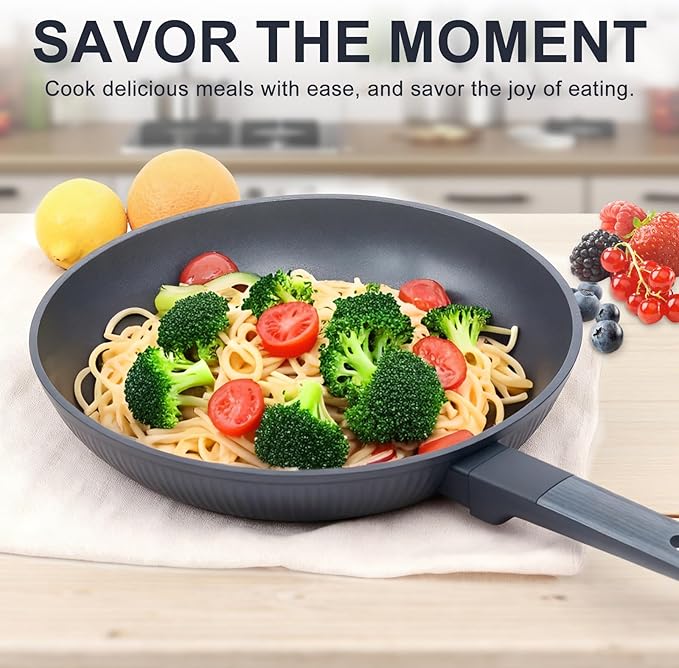 Nonstick Cookware Set Non Toxic, 5-Piece Pots and Pans Set, PFOA/PTFE Free, Induction Ready & Dishwasher Safe, Ceramic Coating for Easy Release