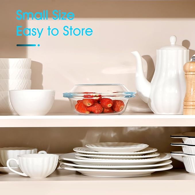 13OZ Mini Glass Casserole Dish With Lid, 5.5in Oven Safe Bakeware with Handles, Microwave Oven Safe Glass Bowl with Lid