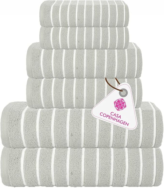 CASA COPENHAGEN Ecstatic 6 Pieces Towel Set- Light Grey, 600 GSM 2 Bath Towel 2 Hand Towel 2 Washcloth, Designed in Denmark Made of Soft Egyptian Cotton for Bathroom, Kitchen & Shower