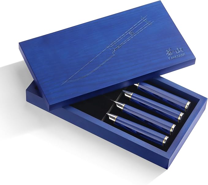 Cangshan KITA Series 4-Piece Fine Edge Steak Knife Set With Ash Wood Box, High Carbon X-7 Damascus Steel, 501509 (4pc)