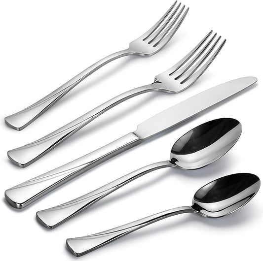 Alata Alice 30-Piece Silverware Set Stainless Steel Flatware Set,Service for 6,Mirror Polished Cutlery Set,Dishwasher Safe