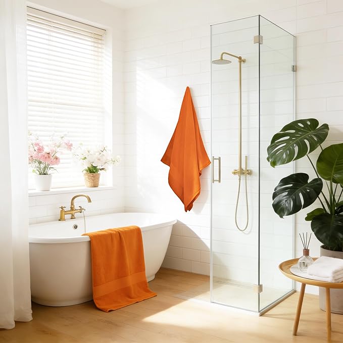 COZYART Orange Bath Towel Set 6 Piece, 2 Bath Towels 2 Hand Towels 2 Washcloths, Luxury 100% Turkish Cotton 650GSM Hotel Quality, Soft, Absorbent, Towel Sets for Bathroom
