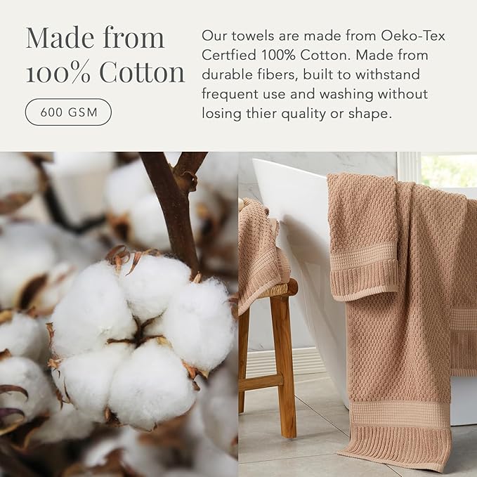 NY Loft 100% Cotton Hand Towel 6 Pack Hand Towel Set | Super Soft & Absorbent Quick-Dry Hand Towels 16" x 28" |Textured and Durable Cotton | Trinity Collection (6 Pack Hand Towel, Light Taupe)