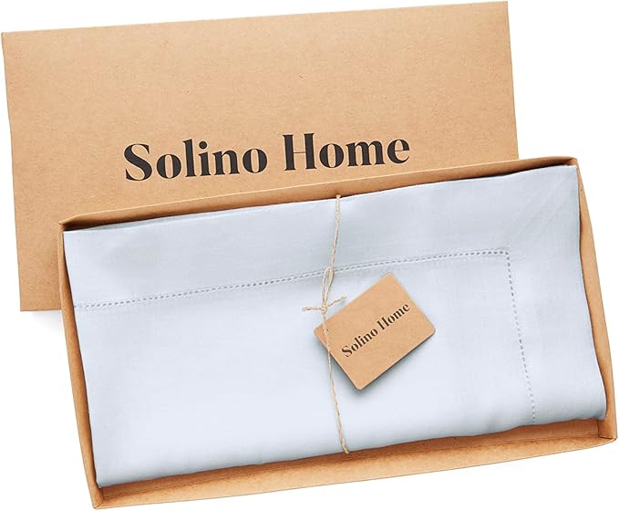 Solino Home Light Blue Linen Tablecloth 52 x 52 Inch - 100% Pure Linen Square Table Throw - Classic Hemstitch, Machine Washable Table Cloth for Winter, New Year