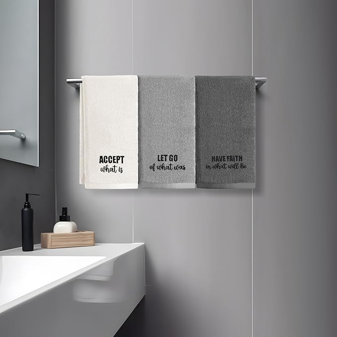 3pcs Farmhouse Decorative Hand Towels for Bathroom and Kitchen Rustic Embroidered 100% Cotton Hand Towels Decorative Set for Boho Bathroom Decor (Motivational Language)