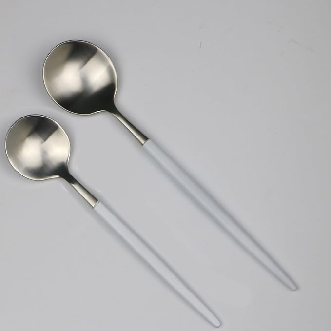 20-Pieces Luxury White Handle Silver 18/10 Stainless Steel Flatware Set, Matte Finish, Service for 4