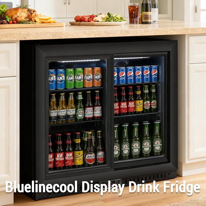 Commercial Back Bar Cooler with 2 Glass Sliding Doors, 7.4 cu.ft Under Counter Beverage Refrigerator, LED Lighting - ETL Beer and Wine Cooler for Bar, Restaurant, Garage, Office, Home